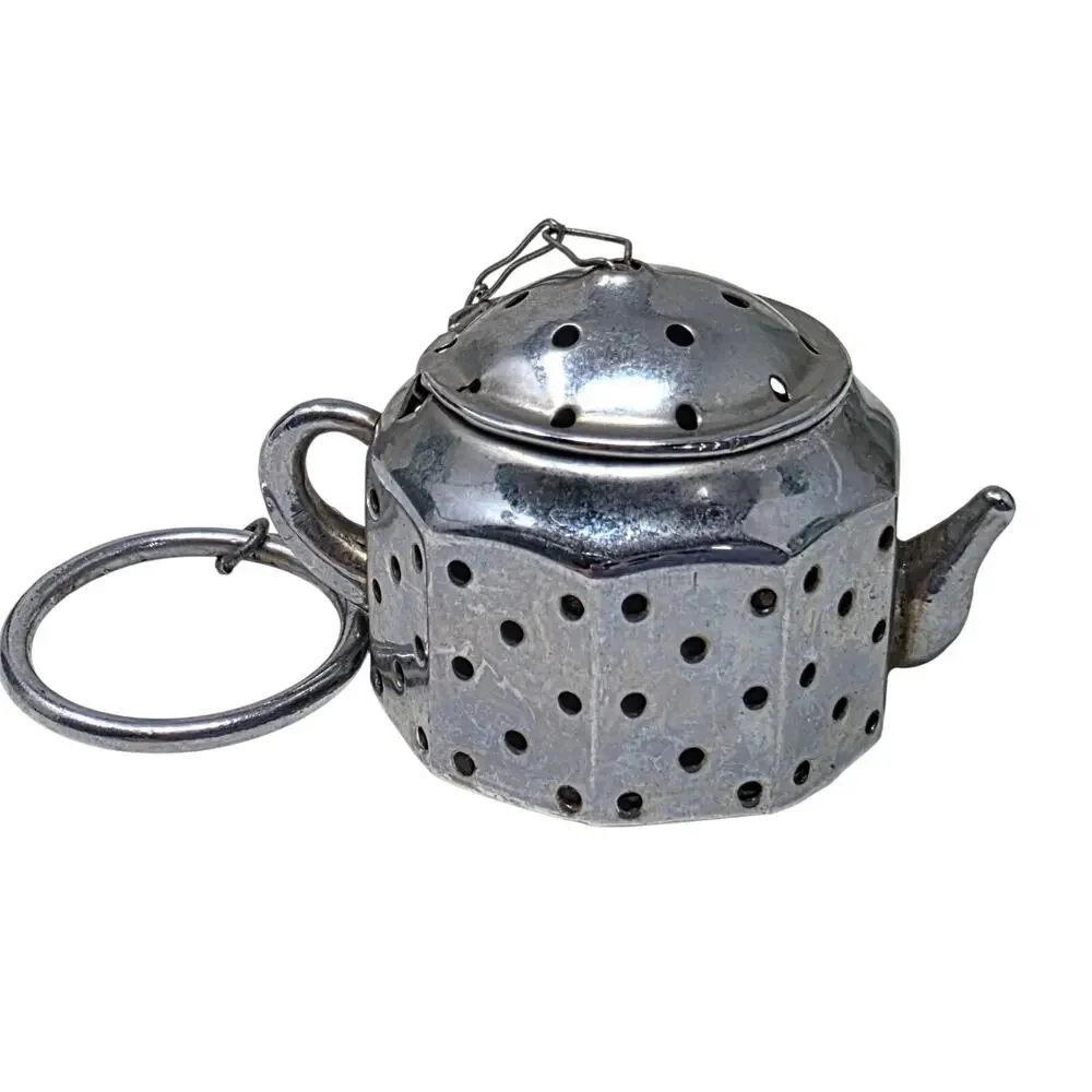 Vintage Japan Mini Teapot Tea Infuser Silver Tone Novelty Strainer